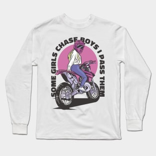 Motorcycle Girl with Helmet Long Sleeve T-Shirt